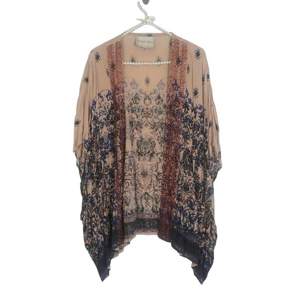 Anthropologie Beautiful Stories Pale Pink Beaded Dolman Sleeve Kimono OSFM - Picture 1 of 7
